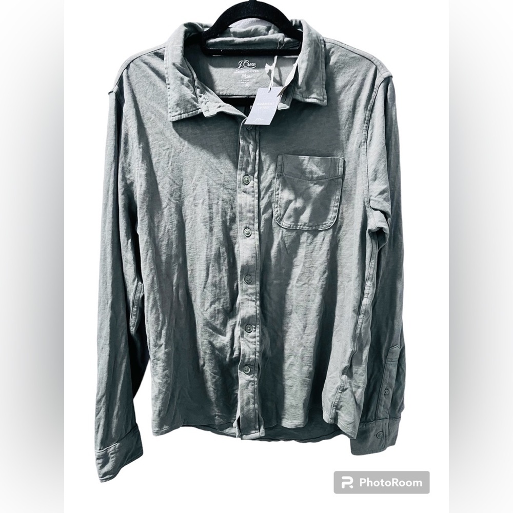 J. Crew NWT Solid Green Long Sleeve Button Down Men's Top Size Medium